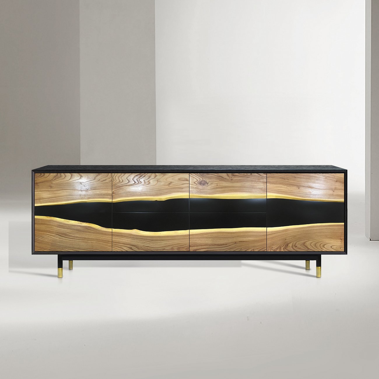 Тумба длинная с 4 ящиками карагач натуральный Quagga ACWD QUAGGA 00-3981950 Черный  - Вид №1