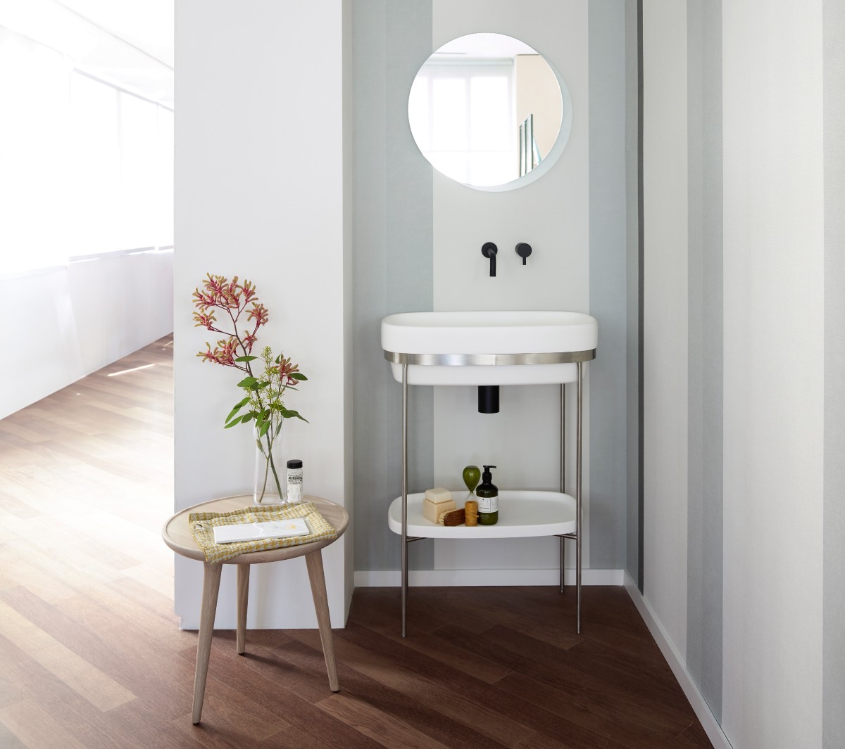 Ex.T RIBBON Отдельностоящая консоль из сатинированной стали с мраморным подносом com_EXLAVRIBBONSAT/MARMO - Вид №4