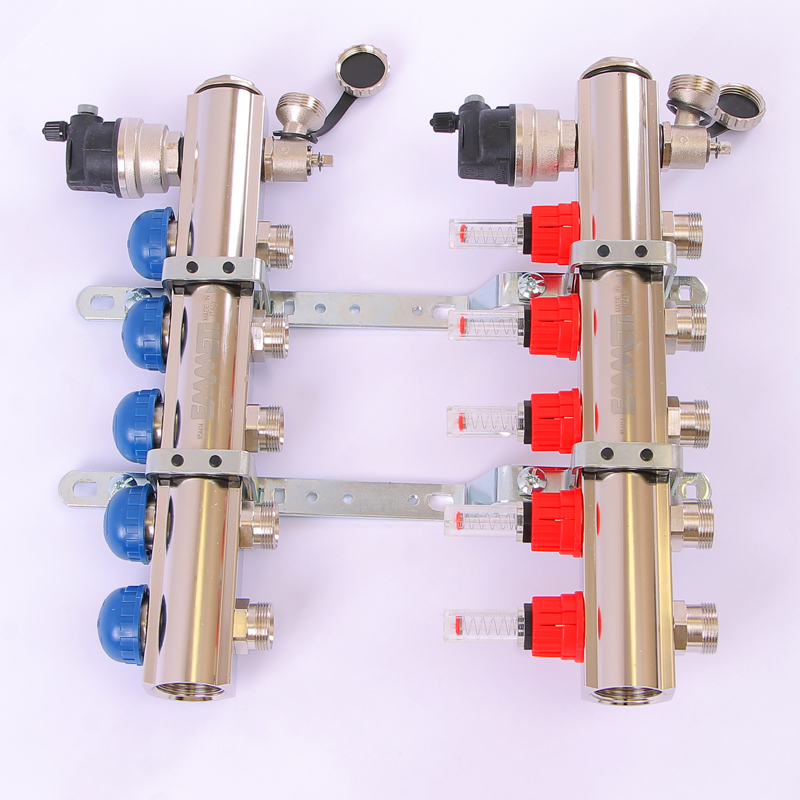 Коллекторная группа TOPWAY с термостатическими вентилями и расходомерами с метрической резьбой EMMETI 1"xM24x19 5 выходов 01298186 - Вид №1