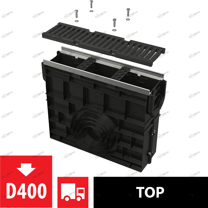 Пескоуловитель для дренажного канала AVZ103 с металлической рамой и чугунной решеткой D400 ALCAPLAST AVZ103RR201