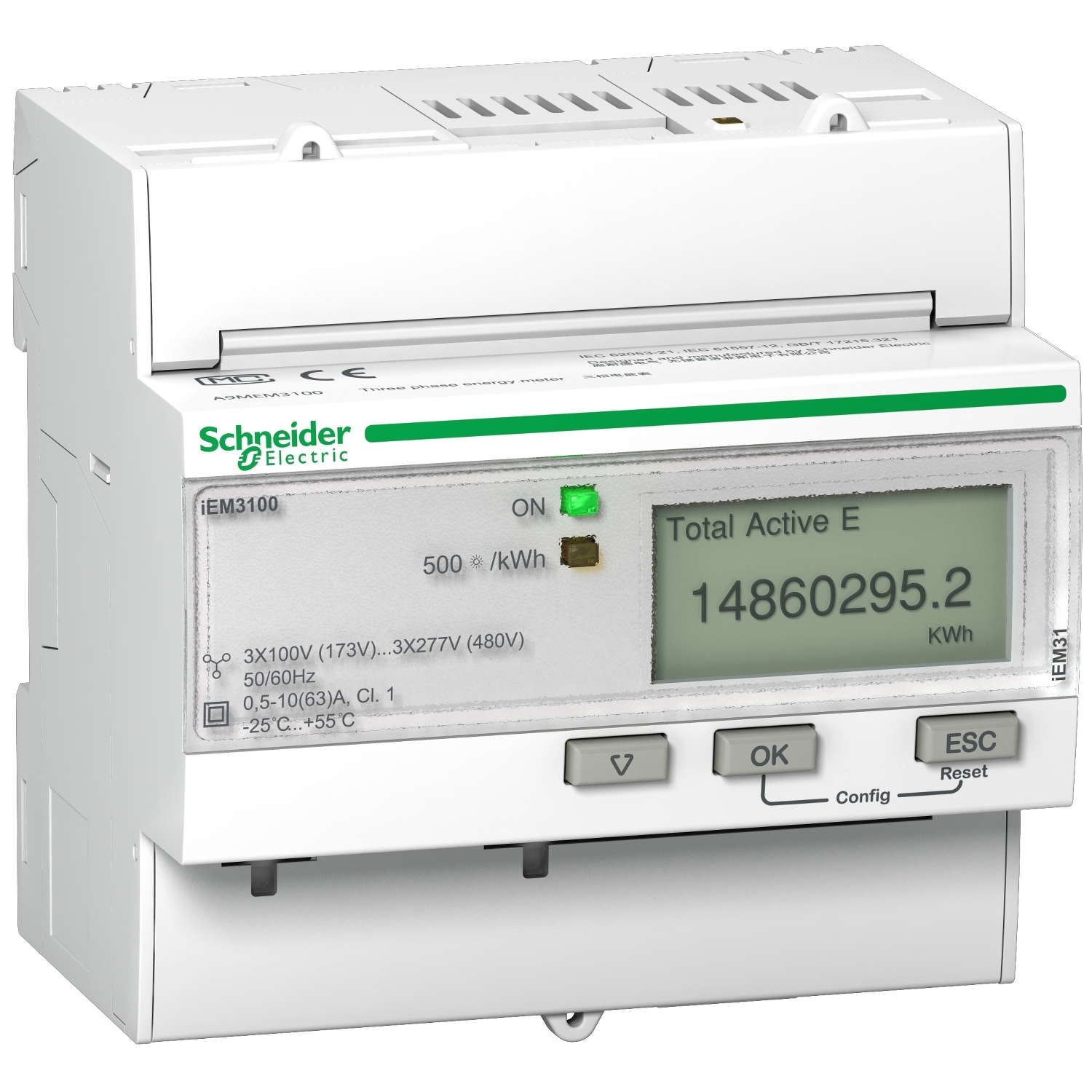 A9MEM3200R Счетчик электроэнергии однотарифный Acti9 трехфазный 5(5)А, ЖКИ, кл.т. 0,5S Schneider Electric Acti 9 