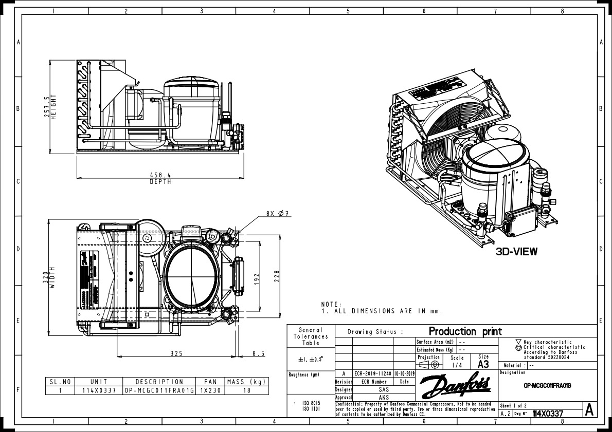 Danfoss OP-MCGC — компрессорно-конденсаторный агрегат OP-MCGC015SCA01G Агрегат компр.-конд. 114X0449  - Вид №10