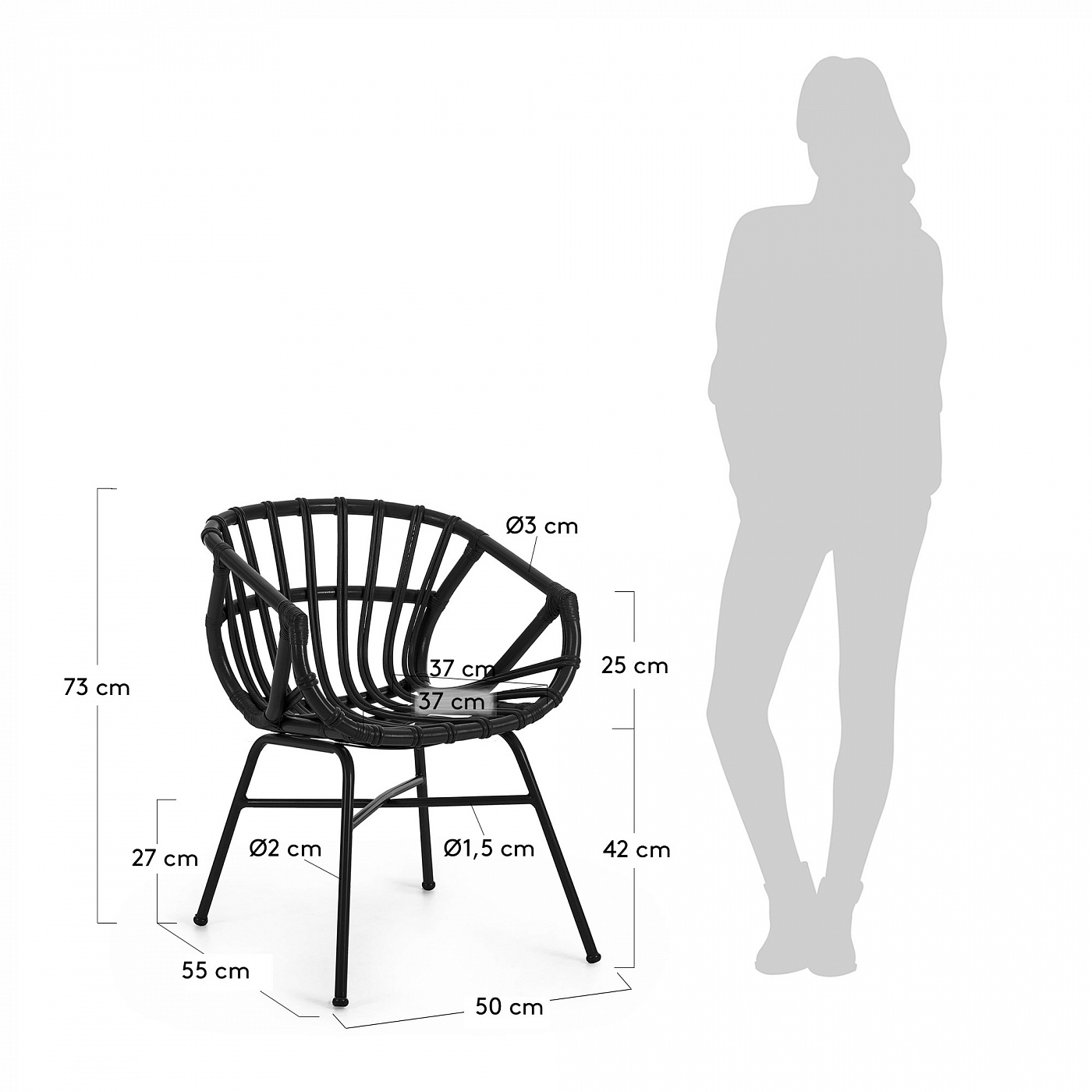 064915 Кресло Constant ротанг черный La Forma Kaly  - Вид №3