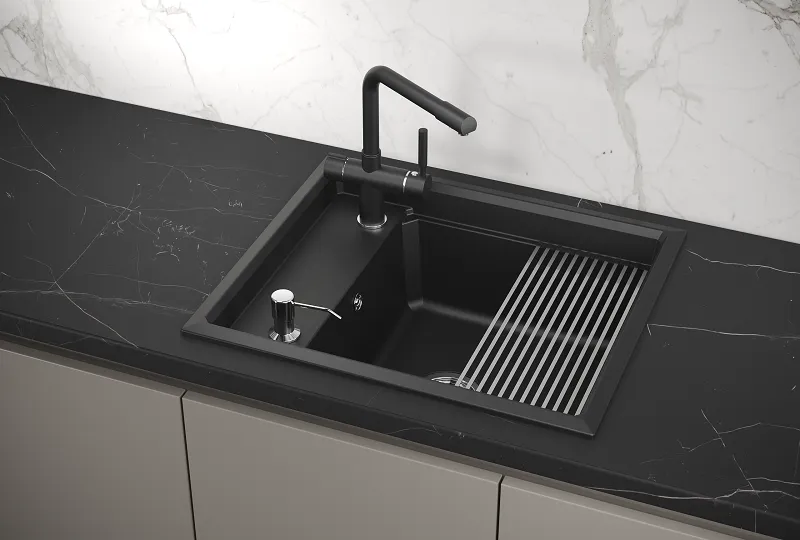 KS-6004, ШВАРЦ (чёрный металлик), кухонная мойка, кварц GRANULA 6004-ST301