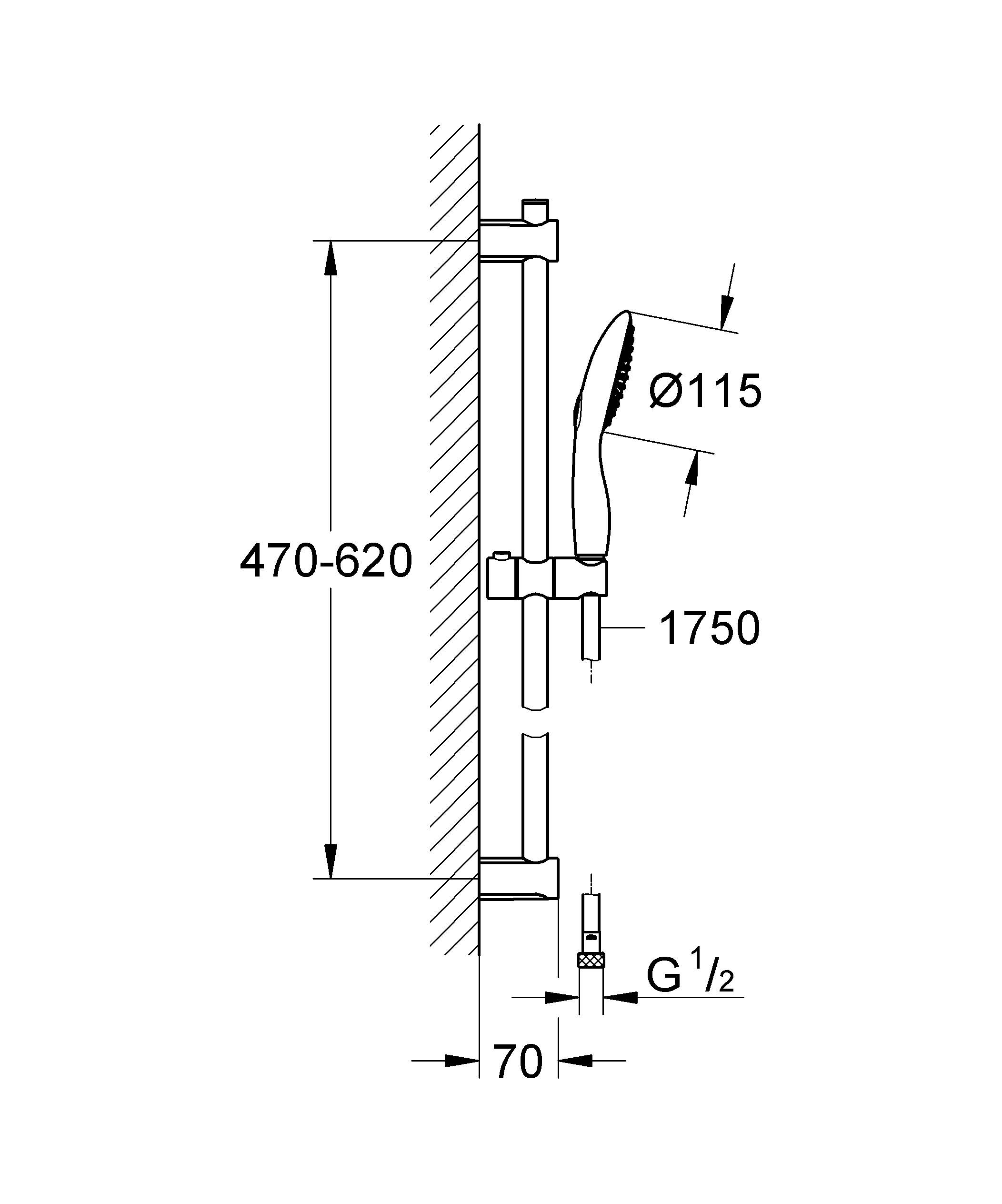 Душевой гарнитур GROHE Vitalio Rain NEW 115, душевая штанга 600 мм, 9,5 л/мин (26109000) - Вид №1