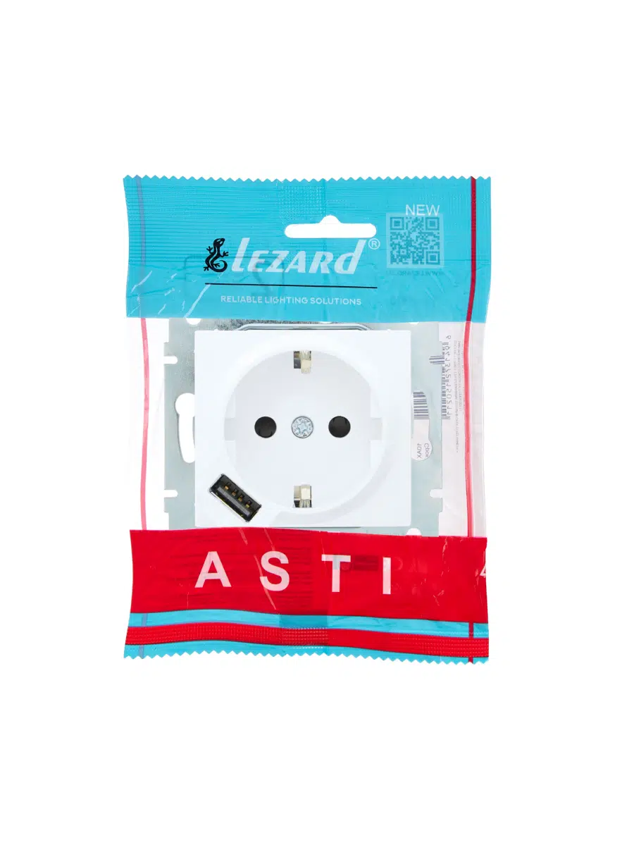 ASTI Розетка с/з + USB разъём белая механизм LEZARD 7081-0288-181