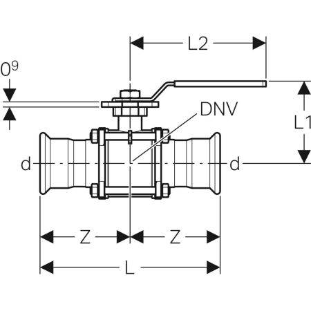92102 Шаровой кран Geberit Mapress из нержавеющей стали с рукояткой, с двумя пресс-соединениями Geberit  - Вид №6