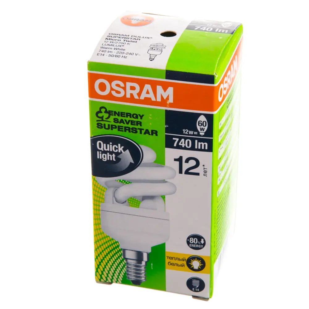 Лампа энергосберегающая Osram спираль E14 11 Вт свет тёплый белый 13528154 STLM-2101587  - Вид №1