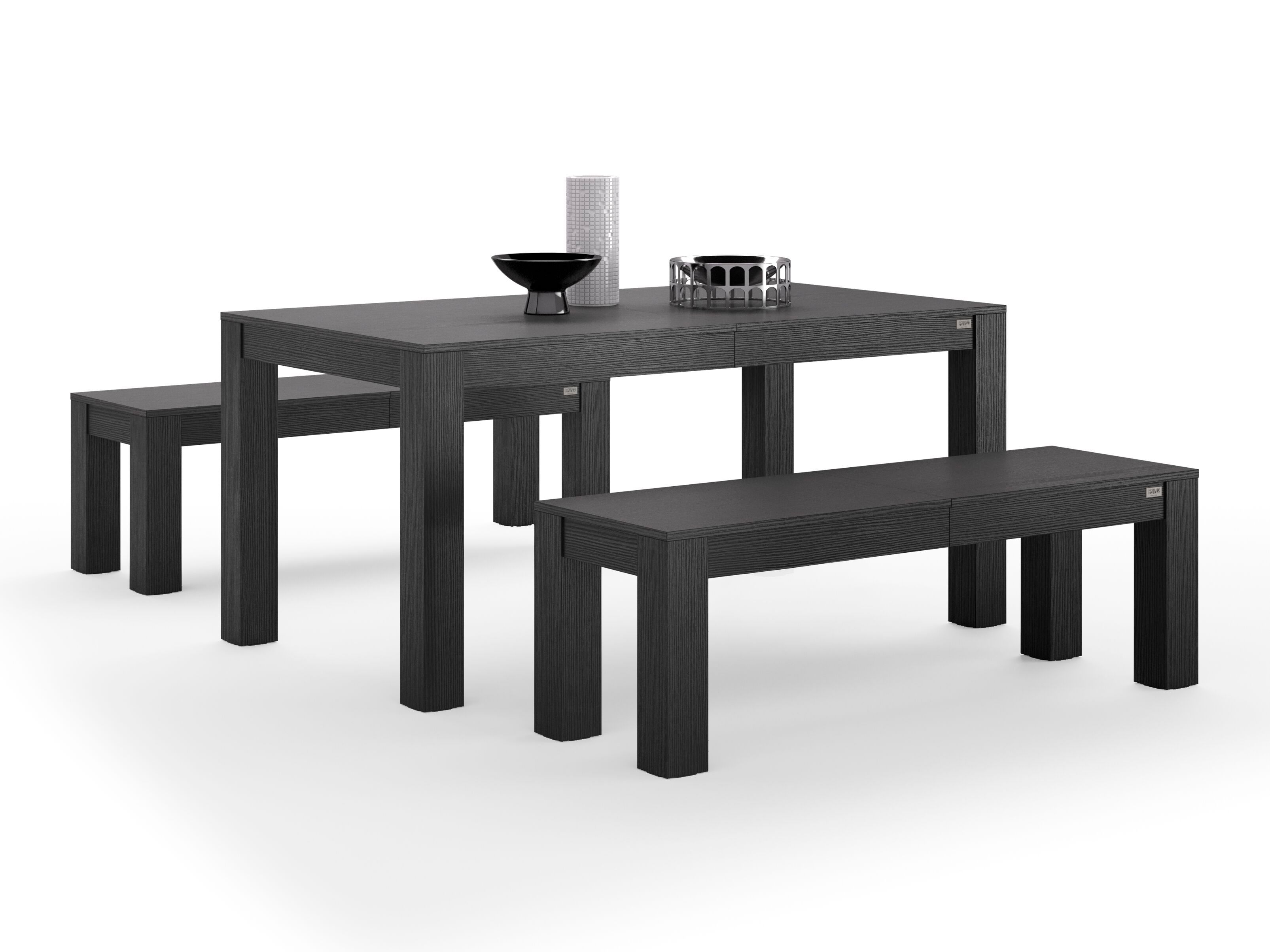 Выдвижной стол из черного ясеня с 2 скамейками Mobili Fiver Rachele ARCH-00085365 - Вид №2
