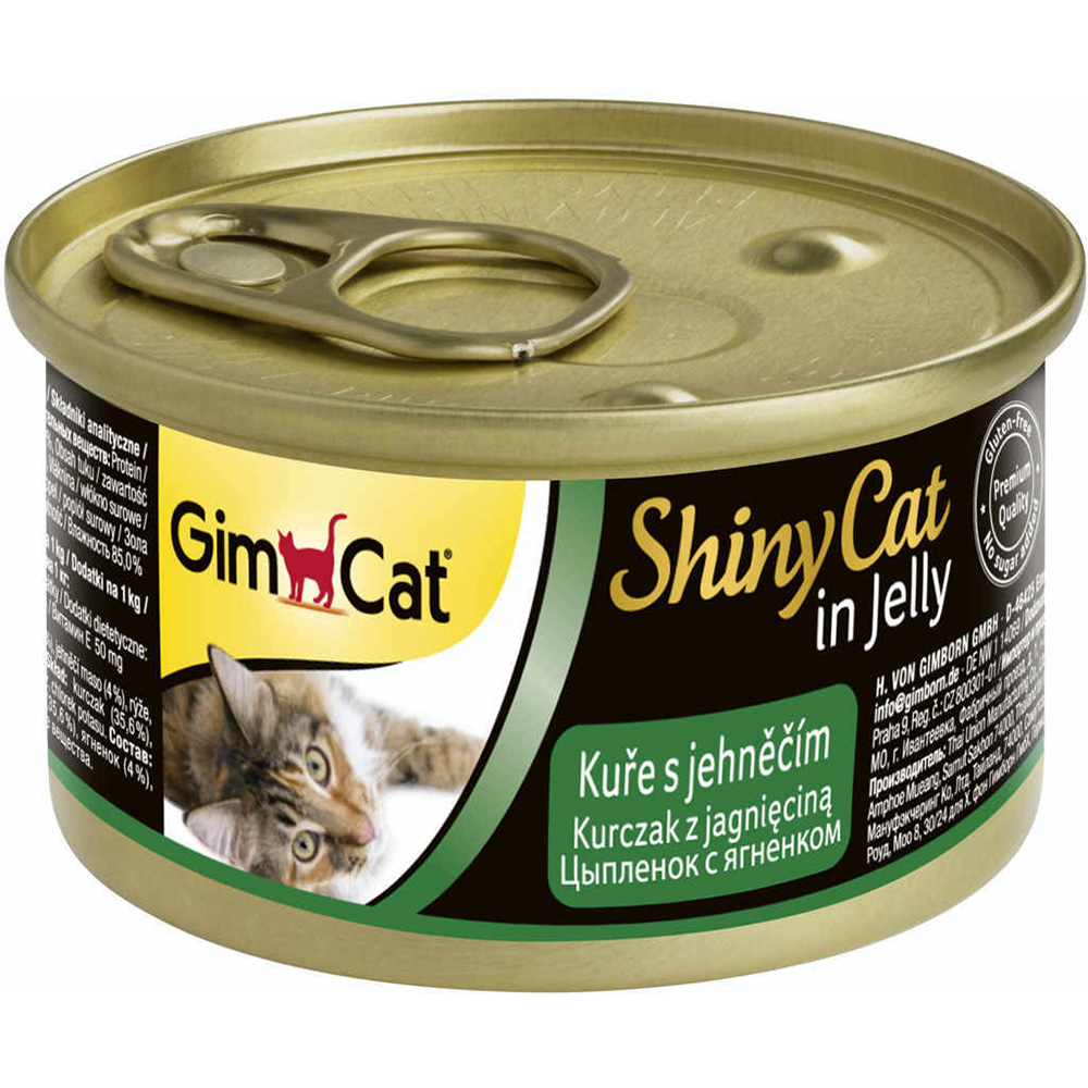 ПР0055464*24 Корм для кошек GIMCAT ShinyCat цыпленок с ягненком банка 70г (упаковка - 24 шт) GIMBORN 