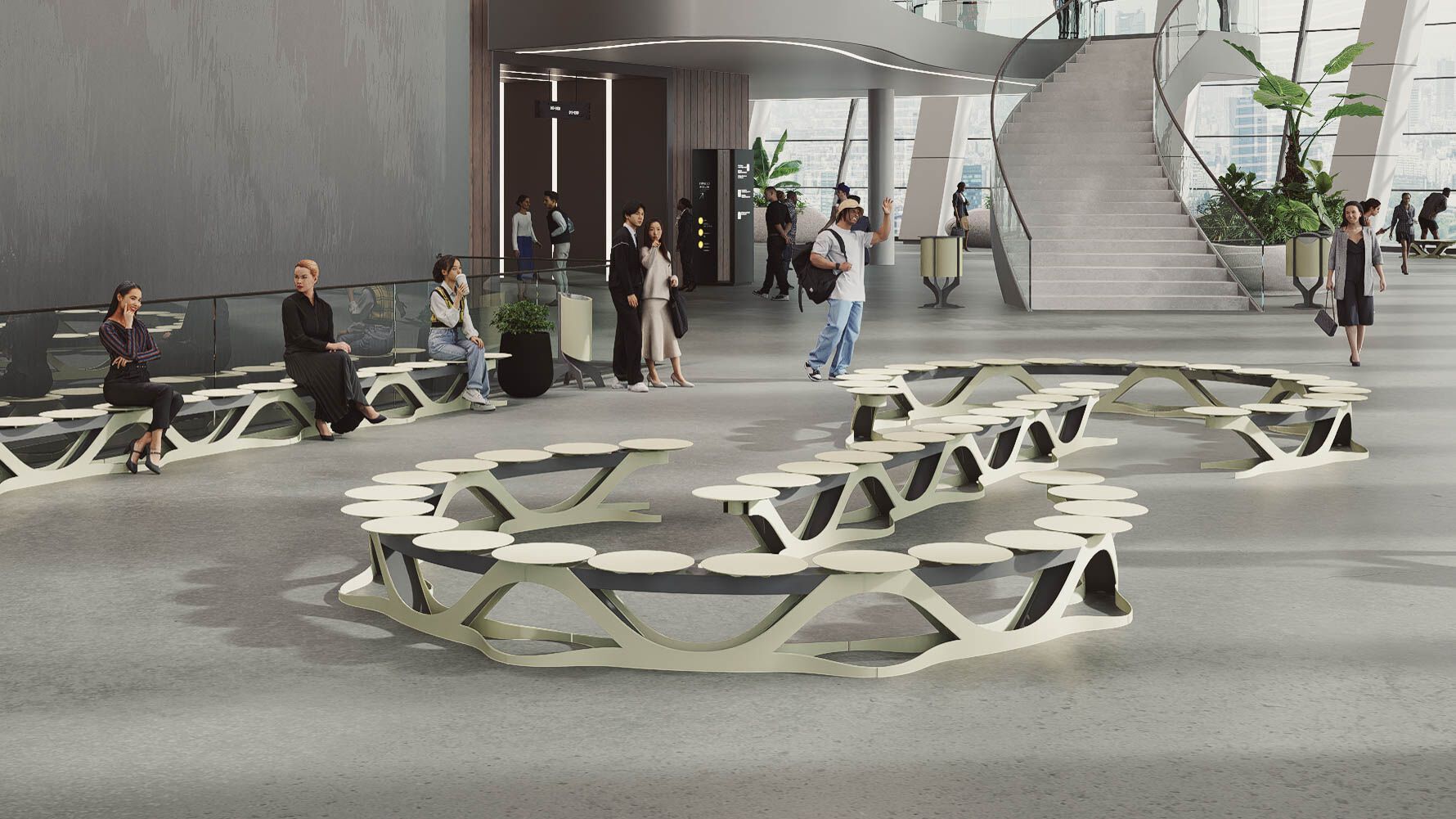 Модульная стальная скамья с порошковым покрытием на стержне CITYSì плющ ARCH-00127995 - Вид №7