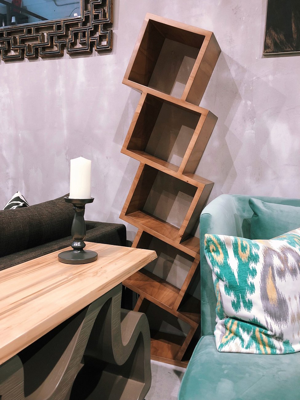 Стеллаж деревянный дизайнерский узкий орех "Матрица на 1" от Odingeniy ODINGENIY СТЕЛЛАЖИ "МАТРИЦА" 178439 Коричневый  - Вид №5