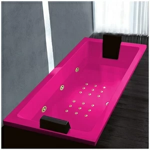 Ванна Gruppo treesse Quadra 199 V073N-DX-RZ розовая с золотой фурнитурой и гидромассажем и аэромассажем прямоугольная встроенная правая