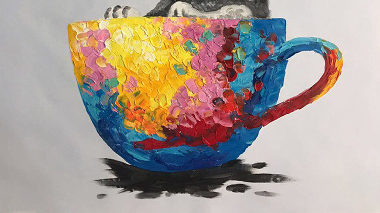 Картина на холсте 100х100 см "Кот-студент" EVENHOME КАРТИНЫ МАСЛОМ 130085 Желтый;серый;синий;разноцветный  - Вид №2