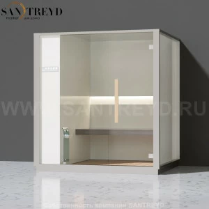 Effegibi ONE H LO60020002 Хаммам. Установка: к стене. Левая дверь. Мощность: 4,5 кВт макс. Размеры: длина 214 см, ширина 171 см. Отделка: матовый лакированный белый аллюминий и серый ламинат из керамогранита.