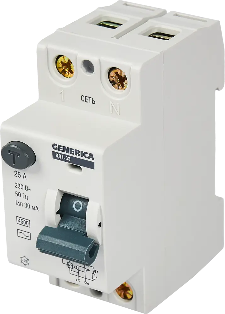 Generica ВД1-63 УЗО 2P 25А с защитой от утечек 30 мА 84798340