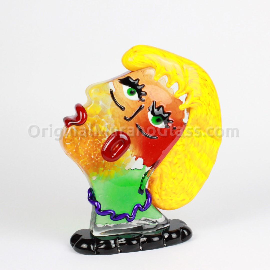 813 ORIGINALMURANOGLASS Скульптура Голова Женщины Блондинки - Pop Art - по мотивам Пикассо - муранское стекло OMG 20 см  - Вид №1