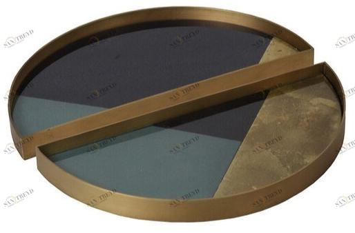 Ethnicraft Круглый стеклянный поднос декорированный вручную Gilded layers 20541