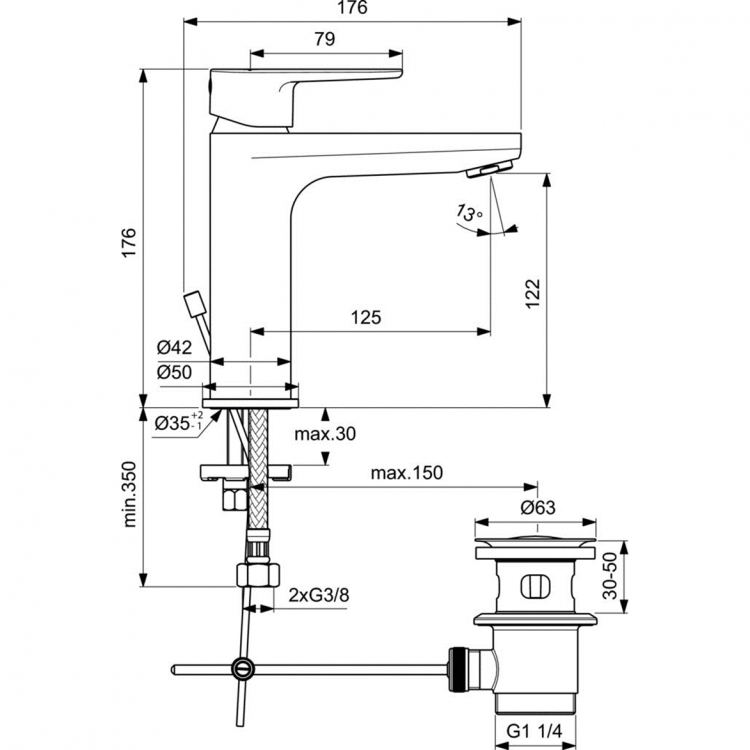 BC985AA Душевой набор 3 в 1 Ideal Standard CERATHERM T100  - Вид №7