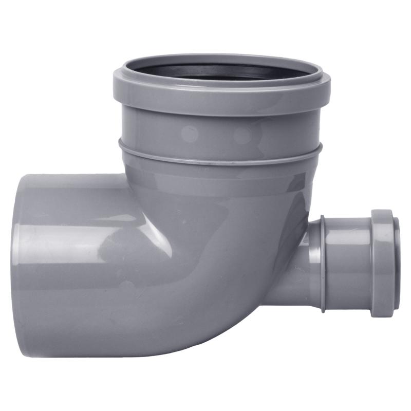 Отвод ПВХ канализационная D110х90° с выходом 50 (вверх) Политек 6316 - Вид №1