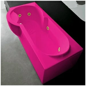 Ванна Gruppo treesse Simona V5677-SX-RZ розовая с  золотой фурнитурой и гидромассажем прямоугольная левая