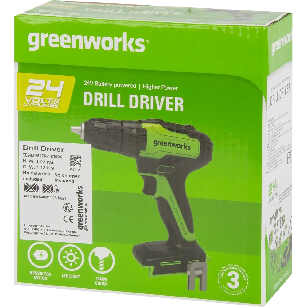 Дрель-шуруповерт аккумуляторная бесщеточная Greenworks GD24DD35 3704007, 24 В Li-Ion, без АКБ и ЗУ STLM-2048540 - Вид №6