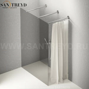 Душевое ограждение FLAT DX подрезаемое, стеклянная со шторкой дымчатая перегородка с 2-мя держателями. Размеры: глубина от 70 до 100 см, длина от 140 до 160 см