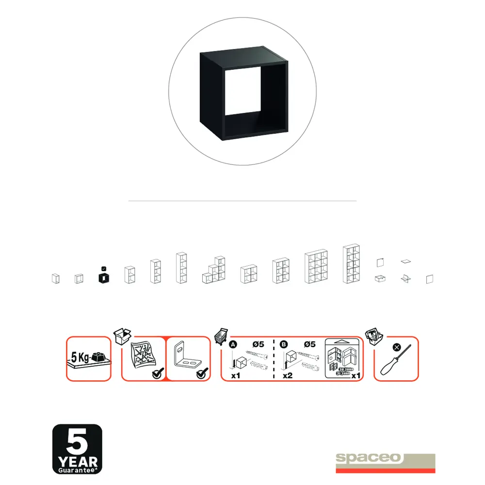 Стеллаж Spaceo KUB 1 секция 36x36x31.7 см ЛДСП цвет серый STLM-2117374 - Вид №4