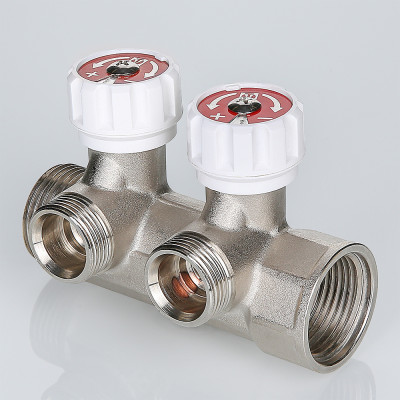 VTc.570.NE.0602 Коллектор с регулирующими вентилями и выходами стандарта «евроконус» Valtec 1", 2 х 3/4"  - Вид №1