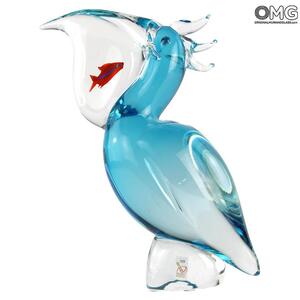 4354 ORIGINALMURANOGLASS Скульптура Пеликан с рыбой - соммерсо - муранское стекло OMG 19 см