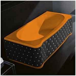 Ванна Gruppo treesse New Classic Young VTL-V6741-DX-KCS-O оранжевая прямоугольная правая чёрная кожа кристаллы сваровски