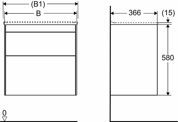 47375 IFO Sense тумба для тонкой раковины с двумя ящиками, компактная, W = 900 мм, W1 = 915 мм, белый - Вид №12