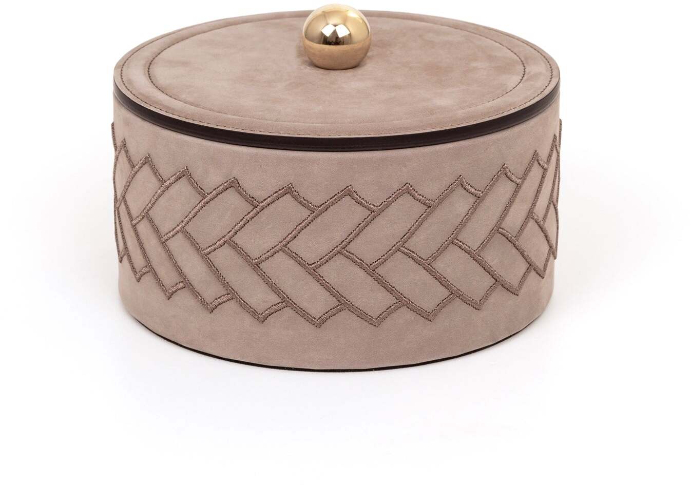 Lily Box - Ø 17XH8 см / металл-хром / нубук-кожа серо-коричневый