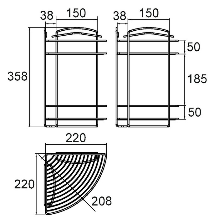 209WC20M44 Полка дву*ъярусная угловая проволока стальная 09 Milardo Shelf - Вид №3