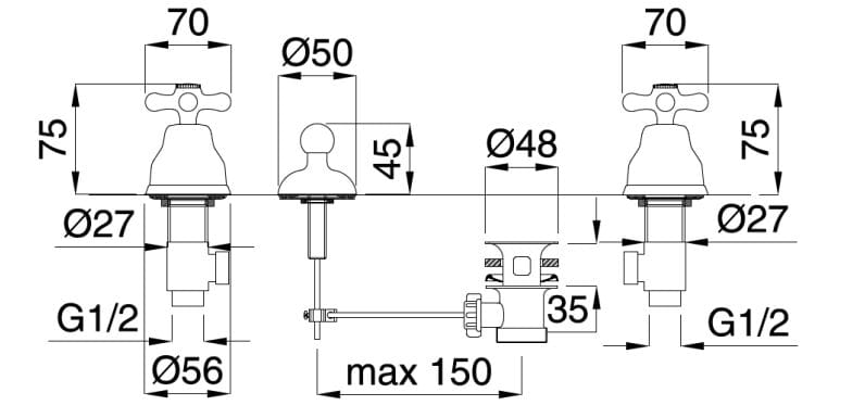 Смеситель для биде с 3 отверстиями Gaia Mobili Complements ARCH-00101059 - Вид №2