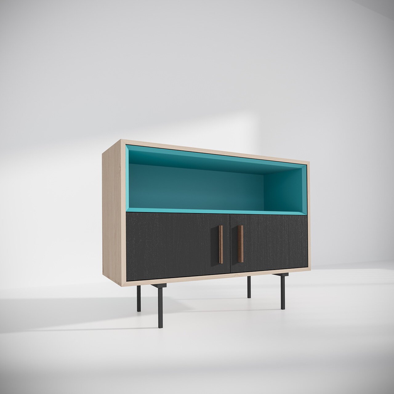 Тумба под телевизор с полкой 80х100 см коричневая с бирюзовым Модуль-А BRAGIN DESIGN TUBE 00-3862379 Голубой;коричневый - Вид №2