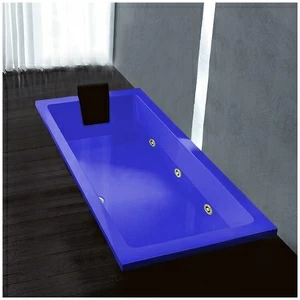 Ванна Gruppo treesse Quadra 170 V072B-SX-SIZ синяя с золотой фурнитурой гидромассажем и дезинфекцией прямоугольная встроенная левая