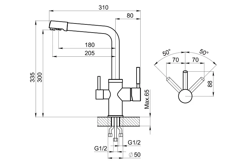 3015, XРОМ/ПИРИТ, СМЕСИТЕЛЬ КУХОННЫЙ GRANULA 3015-ST49 - Вид №2
