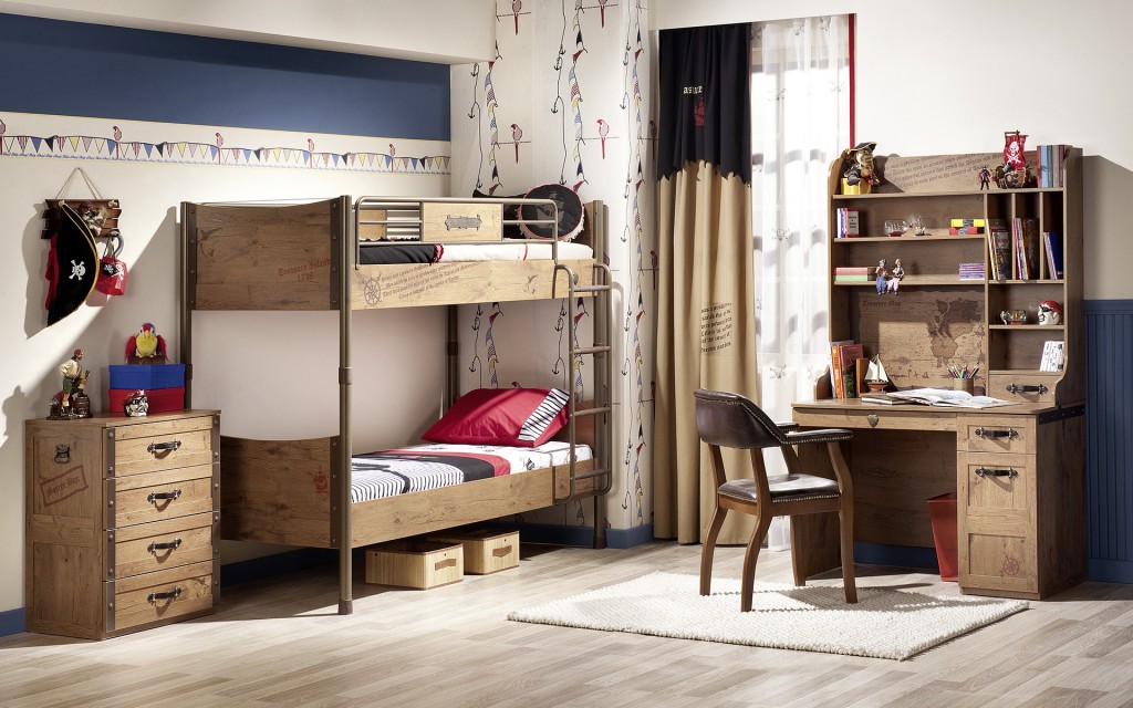 Детская двухъярусная кровать 90х200 см коричневая Pirate CILEK PIRATE 00-3832161 Коричневый Santreyd  - Вид №1