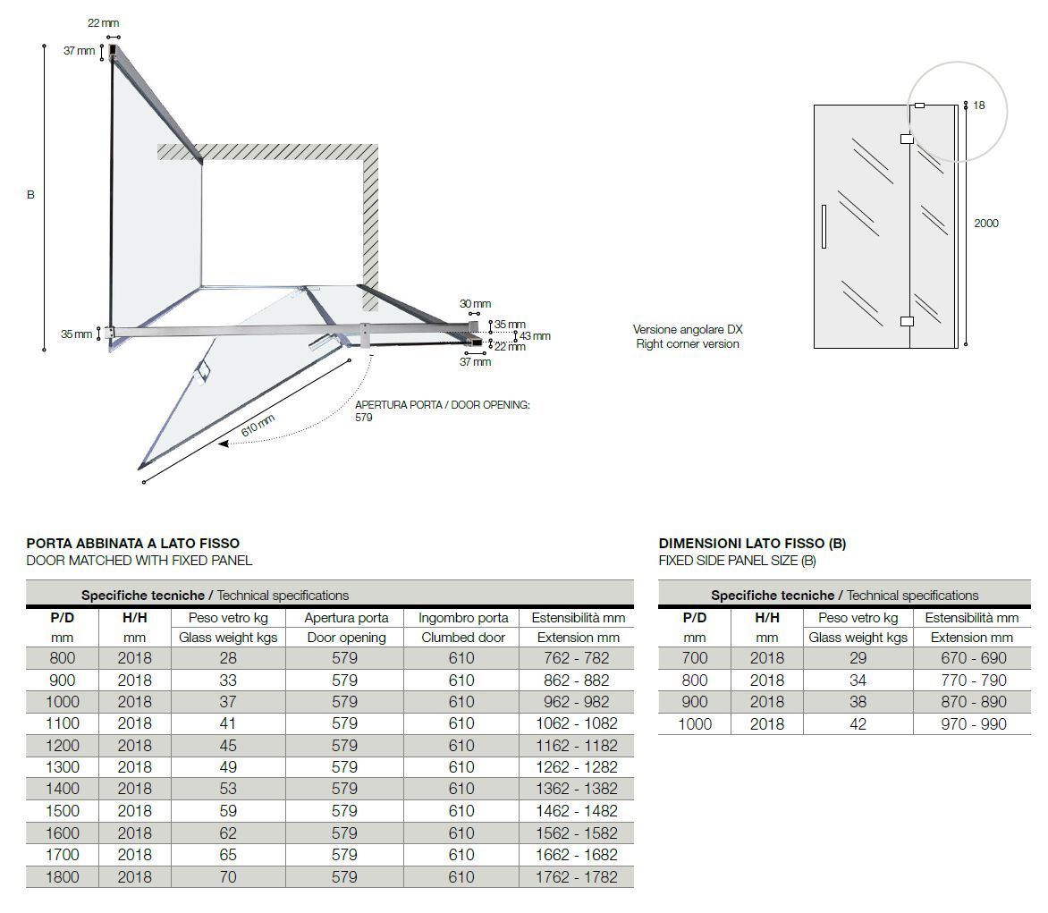 Алюминиевая и стеклянная угловая душевая кабина с распашной дверью TAMANACO 8MILL ARCH-00088598 - Вид №4