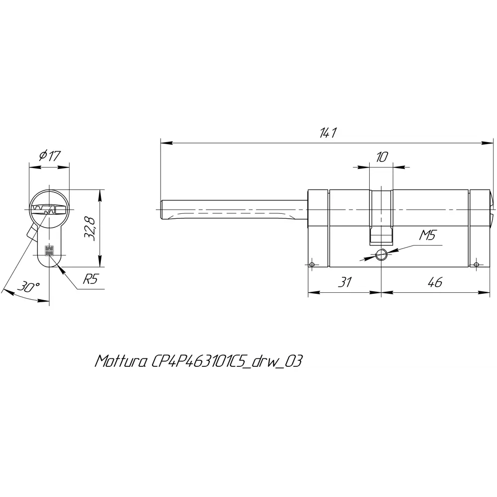 Цилиндр Mottura Champions Pro CP4P463101C5, 41x10x26 мм, ключ/шток, цвет матовый никель, без вертушки 82393171 STLM-2021144 - Вид №4