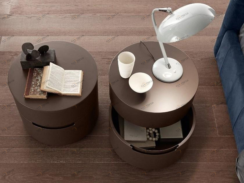 Presotto Круглая прикроватная тумбочка из лакированной древесины с ящиками Globo 2 sun-id-1379801