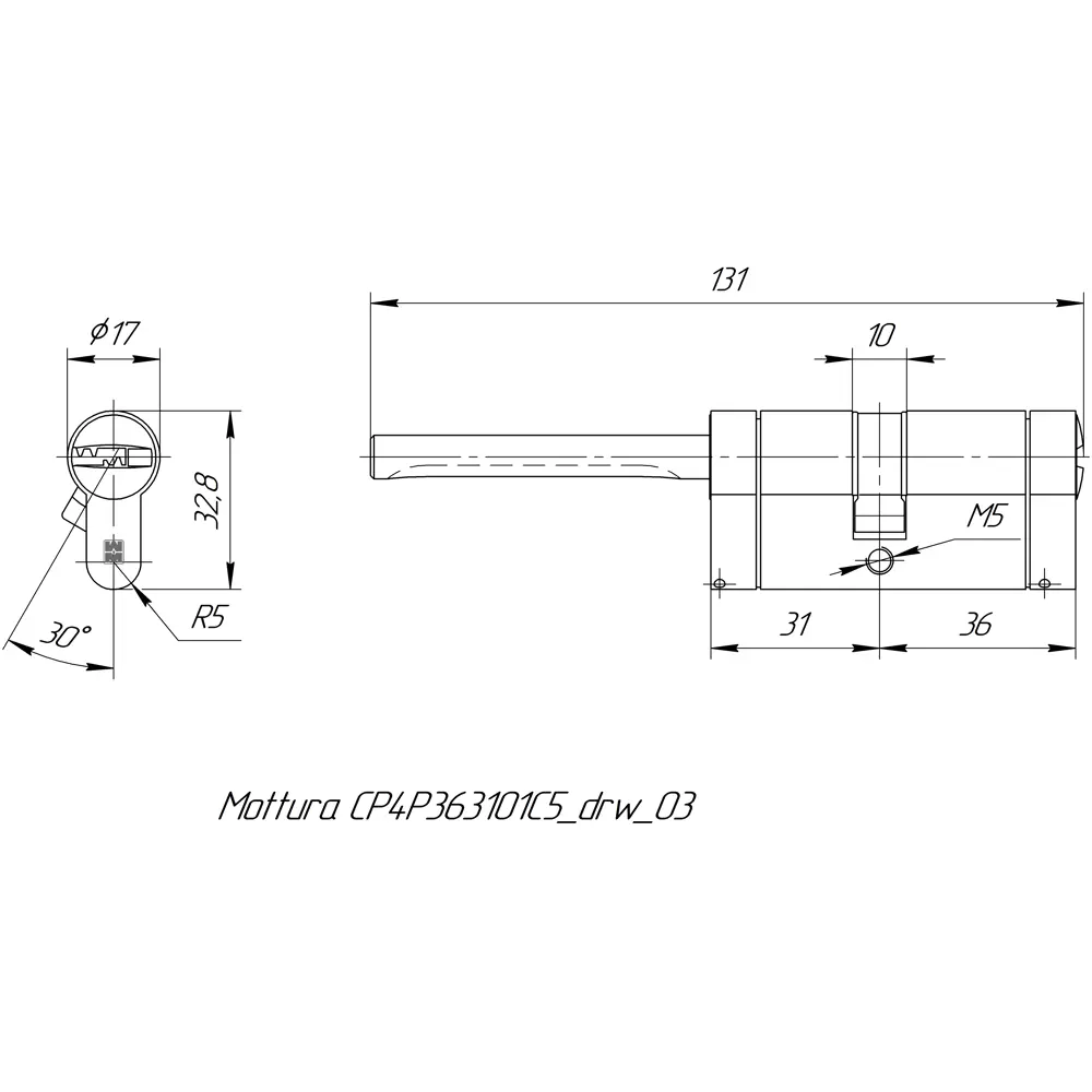 Цилиндр Mottura Champions Pro CP4P363101C5, 31x10x26 мм, ключ/шток, цвет матовый никель, без вертушки 82393138 STLM-2098414 - Вид №4