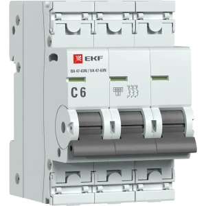 Автоматический выключатель EKF Proxima ВА47-63 3P N C6 А 6 кА