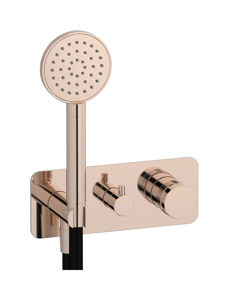 Прогрессивный настенный смеситель для душа на 3 потребителя со встроенным душевым гарнитуром. WE ARE IB rx314rs Rose Gold Reflex