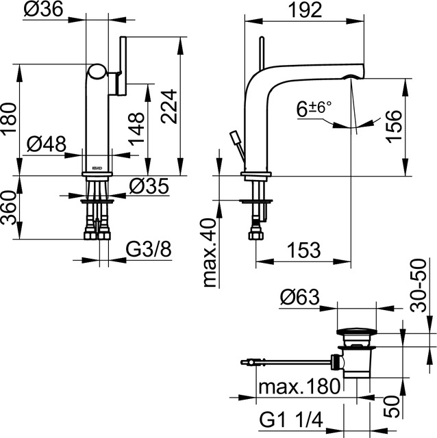 51502050000 Однорычажный смеситель для умывальника 150 KEUCO Edition 400 - Вид №2