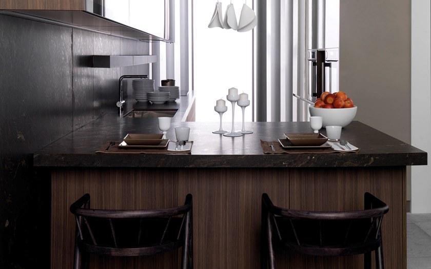 GAMADECOR Деревянная кухня со встроенными ручками с полуостровом Residence sun-id-1440097 - Вид №1