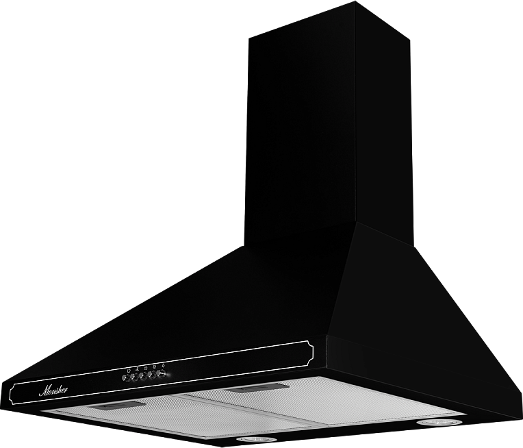 TOP 60 B Настенная вытяжка купольная, ширина 60 см, отвод/рециркуляция, 800 м3/час, механическое управление, таймер, 3 скорости, светодиодное освещение 2 х1.5 вт, металлические жироулавливающие фильтры, угольный фильтр (опция), 66 дб, цвет: чёрный Monsher Santreyd  - Вид №1