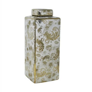 Ваза с крышкой белая с золотом 41х16 см Viva BUREAU ДИЗАЙНЕРСКИЕ 263014 Белый;золото