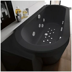 Ванна Gruppo treesse Playa V818Q-DX-C чёрная с гидромассажем, аэромассажем и дезинфекцией овальная угловая пристенная правая